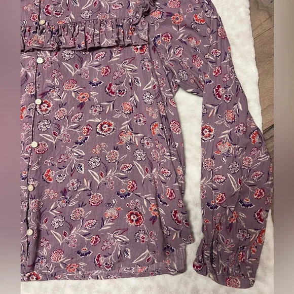 GAP Purple Floral Button Down Blouse Size L - Picture 6 of 10